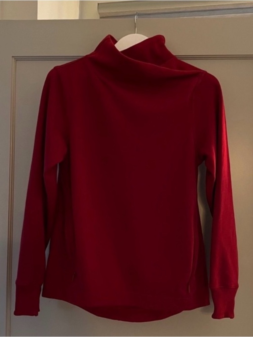 Athleta Cozy Karma Twist Neck Sweatshirt Clover Berry Red Turtleneck Pullover